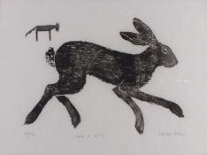 Peter FOX (British b. 1952) Hare & Wolf, Woodcut, Signed lower right, inscribed and numbered 29/