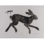 Peter FOX (British b. 1952) Hare & Wolf, Woodcut, Signed lower right, inscribed and numbered 29/