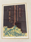 20th century, 'III', four coloured lino woodcut of trees, indistinctly signed, dated '68, numbered