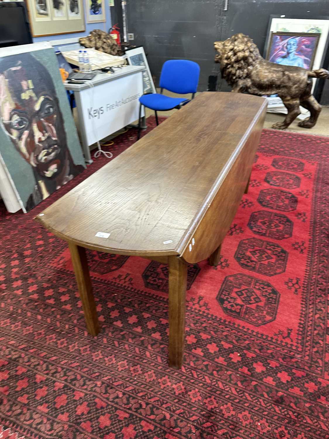 20th Century large oval oak wake style table, 198cm wide