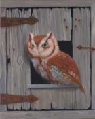 Alan WESTON (British b. 1951) American Short Haired Owl trompe-l'oeil, Oil on canvas, Signed lower