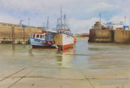 Jan Merrick HORN (British b. 1948) Newquay Harbour, Cornwall 2020 (FH222), Oil on paper, Signed with