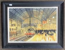 Peter J. Rodgers (British, contemporary), "Which train is ours?", watercolour, signed, approx 19.