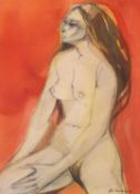 European School, contemporary, seated female nude study, pencil and watercolour, indistinctly