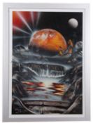 British, contemporary, interplanetary spray paint and mixed media, indistinctly signed, 17.5x25.