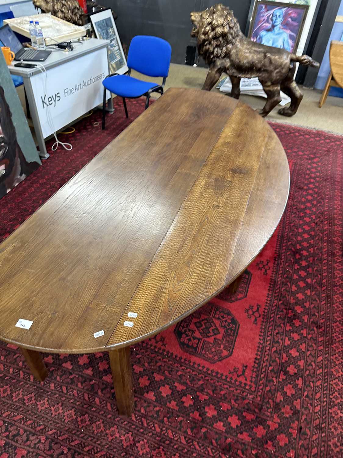 20th Century large oval oak wake style table, 198cm wide - Image 3 of 5