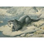 After Charles Frederick Tunnicliffe (1901-1979), Otter feeding on a fish, limited edition