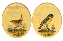 Peter Hayman (British, b.1930), a Wren and Stonechat, watercolour and gouache, signed, oval frame