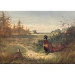 After Archibald Thorburn (British,1860-1935), a cock and a pair of hen pheasants observe a distant