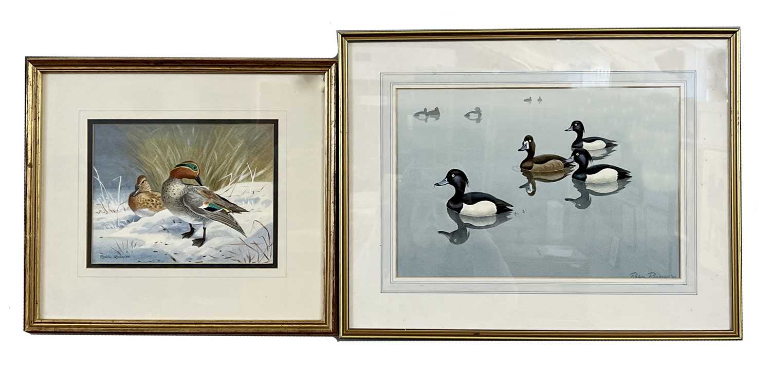 Robin Reckitt (British, b.1928), a pair of Teal preening, watercolour, signed, 7.5x10ins, 'The