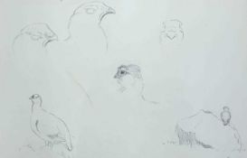 Charles Stanley Todd (British,1923-2004), a trio of grouse studies in varying profiles, pencil on