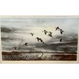 After David Hagerbaumer (American,1921-2014), Pintails in flight, lithograph, signed to margin,