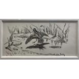 John Busby RSA (Scottish, b.1928), 'Snipe', graphite and watercolour, signed, approx.8x4ins,