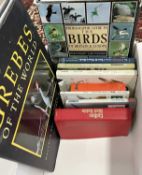 Box containing various bird books including Grebes of the World, Ogilvy with paintings by Chris Rose