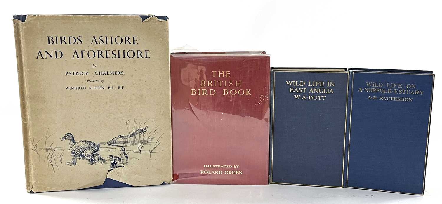 Small box containing bird books including Birds Ashore and Aforeshore by Patrick Chalmers,