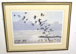 After Peter Scott - Brent Geese in Flight, limited edition print, numbered 193/500, signed by Lady