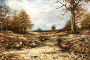 Carl Donner (British, b.1957), pheasants in an autumnal landscape, watercolour, signed and dated