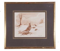 William Garfit (British, 20th century), Pheasants, sepia watercolour, artists proof, signed,