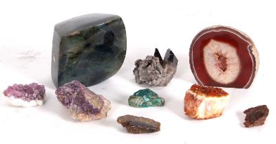 Quantity crystal and mineral specimens to include orange/red quartz and amethysts etc