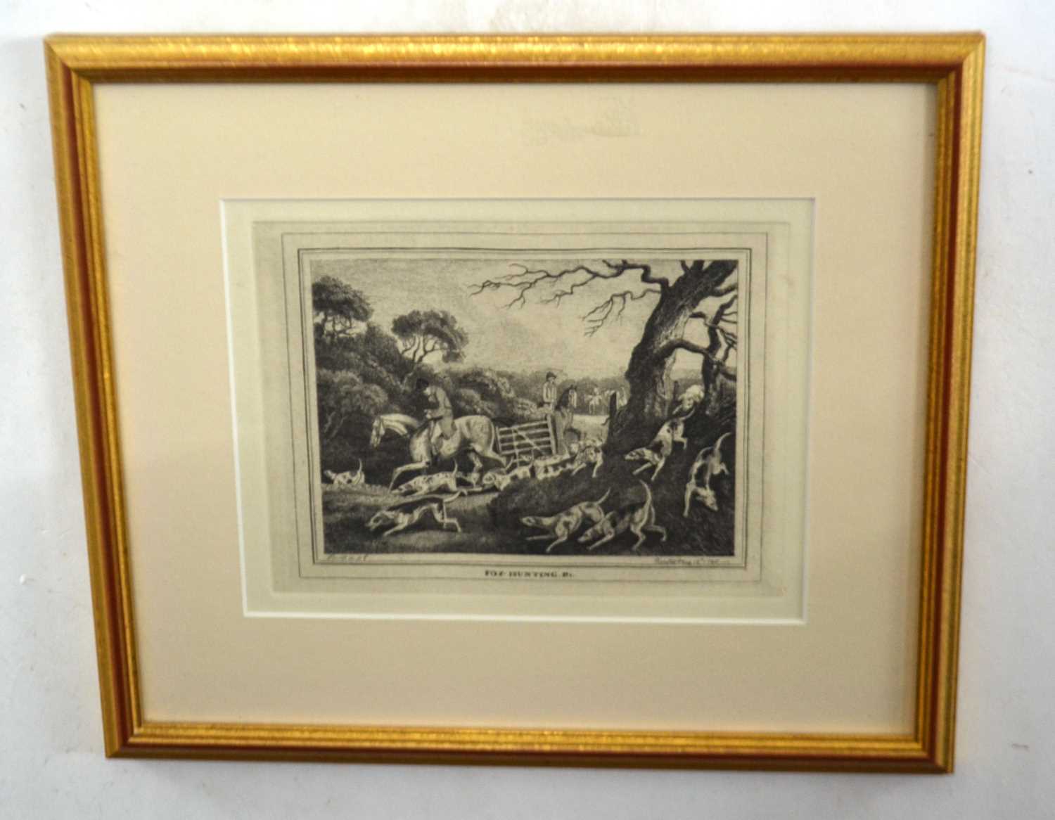 pair of 18th century black and white etchings of fox hunting by William Samuel Howitt 1798-9