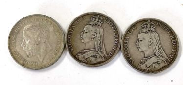 GB, Victoria, Crowns, 1889 & 1890, plus George V 1935 Crown. (qty 3)