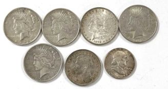 USA, Dollar 1890, 1922 (2), t/w Half Dollar 1954, plus Canada 1949 commem Dollar (qty 7)