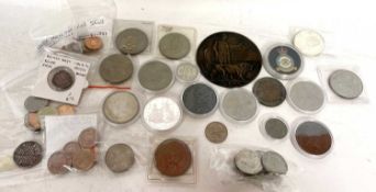 copy of a death penny in copper, selection of copper and nickel Elizabeth ll crowns, decimal sets