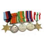 World War two South African Campaign Medal group comprising of 19BP Star, Italy Star, Defence Medal,