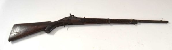 A two band percussion cap carbine/Squirell gun, heavily a/f, missing trigger guard, ram rod and