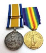 World War One British Medal pair comprising of 1914-18 War Medal, 1914-19 Victory Medal impressed to