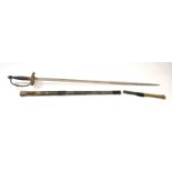 American Civil War period 1840 pattern Army NCO sword with leather scabbard made by Ames MFC Co,