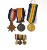 First World War British Medal Trio and set of miniatures to include 1914-15 Star, 1914-18 War