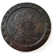 George III 1797 "Cartwheel" Twopence, an extremely fine example with traces of lustre.