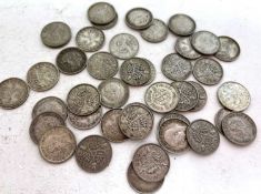 41x silver 3 pence coins