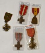 Quantity of five Belgian and French First World War Medals to include French 1914-18 Croix De Guerre