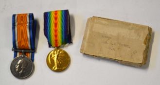 First World War British Medal pair comprising 1914-18 War Medal, 1914-19 Victory Medal impressed