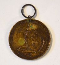 Davison Battle of the Nile 1798 copper medal, Peace standing on rocky shore holding medallion