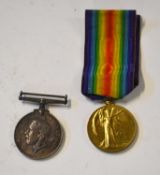 First World War British medal pair to include 1914-18 War Medal (lacking ribbon), 1914-19 Victory