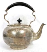 A George V silver spirit kettle of plain bulbous form, treen finial and handle, hallmarked for