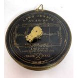 A rare early vintage lawn tennis measure in original case with Jappened court dimensions, printed