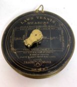 A rare early vintage lawn tennis measure in original case with Jappened court dimensions, printed
