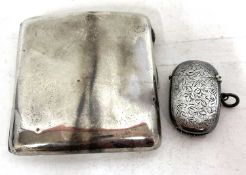 Mixed Lot: A George V silver cigarette case of slight curved square form, Birmingham 1924 together