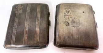 Two George VI silver cigarette cases of slightly curved rectangular form, each engraved with