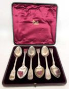 Six Georgian silver tablespoons, fiddle and thread pattern, hallmarked London 1819/20, maker is