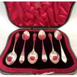 Cased set of six silver teaspoons engraved with initials and hallmarked for London 1901, makers mark