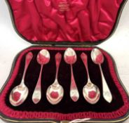 Cased set of six silver teaspoons engraved with initials and hallmarked for London 1901, makers mark