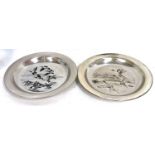 Peter Scott silver "Barnacle Geese Plate", London 1974 together with a "Duck in Flight Silver