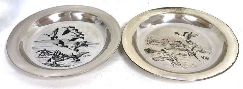 Peter Scott silver "Barnacle Geese Plate", London 1974 together with a "Duck in Flight Silver