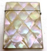 An antique mother of pearl flip top card case, 10 x 7.5cm
