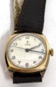 9ct gold Tudor wristwatch hallmarked in the back of the case and in the side of the case, it has a